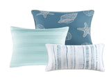 6 Piece Printed Quilt Set with Throw Pillows Aqua Full/Queen B03597637