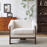 34" Mid-Century Modern Accent Chair with White Fabric, Deep Cushions, and Wide Armrests Ideal for N767P210787E