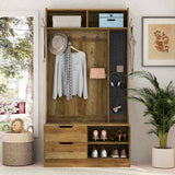 Hall Tree with 6 Hooks,Coat Hanger, Entryway Bench, Storage Bench,for Entrance, Hallwa,brown W1321P190219