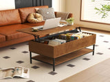 Lift Top Coffee Table 39.4 Inch Rectangle, Farmhouse Style with Hidden Storage & Lower Shelf, Sturdy T2398P411963