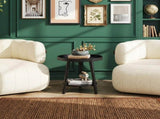 Mid Century Modern Round Side Table, Small Sofa End Coffee Table with Bamboo Legs & Wooden Tray 87923684