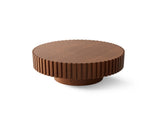 Round Coffee Table Handcrafted Relief Sturdy Pedestal Wooden Olive-Shaped Tea Table for Living Room W3081P255076