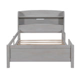 Wood Twin Size Platform Bed with Built-in LED Light, Storage Headboard and Guardrail, Antique Grey WF308150AAE