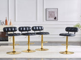 Set of 2 Modern Bar Stools with Adjustable Height, Black PU Leather Upholstered Stools with Gold W3875P378577