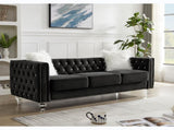 Black, Three-seater Sofa, Velvet Crystal Buckle Upholstery Sofa, Crystal Feet, Removable Cushion, 70232519