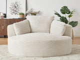 Compressible Corduroy Round Chair with Cushioned Backrest - Modern Comfort Seating for Living W2339P323625