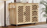 K&K 53.2"W 3D Woven Checkerboard Pattern Design Kitchen with Drop Leaf, Rolling Kitchen N707P215328Y