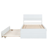 Modern Twin Bed Frame With Twin Trundle For High Gloss Headboard and Footboard With Creamy W697131325