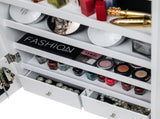 Non Full Wooden Wall Mounted 4-Layer Shelf, 2 Drawers, 8 Blue LED Lights, Jewelry Storage 87850025