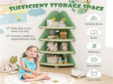 4-Tier Kids Christmas Tree Corner Bookshelf, Anti-Falling Guardrails & Anti-Tipping Kit for 3 Years 01810271