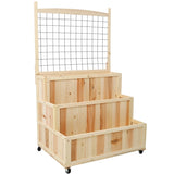 3-Tiers Raised Garden Bed with Trellis, 53" H Vertical Planter Box with Wheels & Back Storage Area, W465P189518