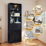 3-Layer 1 Drawer 2 Doors Double Z Shape Melamine Board 60*23.5*180cm Display Cabinet Black 55368679