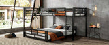 L-shaped Metal Twin over Full Size Bunk Bed, Black N709P196510B