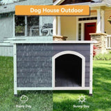Medium Wooden Outdoor Dog House, Waterproof Roof, Elevated Floor, Grey W142763852