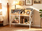 2-Tier Vinyl Record Storage Rack, Industrial Wood & Metal Record Display Stand with Anti-Tipping 32470131