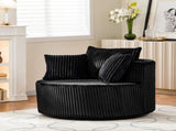Oversized Round Swivel Accent Chair with Plush Upholstery & Matching Throw Pillows-Black W487P540558
