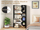 Black 6-Tier Bookshelf Wooden Bookcase 52882439