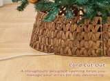 Handcrafted Openwork Woven Hyacinth Wicker Christmas Tree Collar - Rattan Xmas Tree Skirt & Stand 55437272
