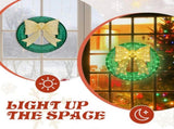 24in Pre-lit Outdoor Christmas Wreath Decoration, Lighted Metal Wreath with Golden Bow, Green and 30783060