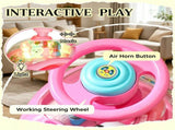 Kids Pink Foot-to-Floor Push Car Horn, Light & Music, Anti-Tip Backwards Device, Underseat Storage 77139462