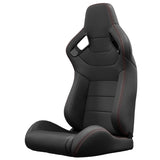 2PC New Universal Bucket Racing Seats Red Stitch Red PVC Leather Reclinable Carbon Look Leather Back W1739P266854