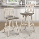 Pub Height Chairs Set of 2, Distressed Gray and White 360-degree Swivel Chair Solid Rubberwood B011P194917