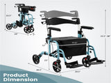 2-in-1 Rollator Walker & Wheelchair 6-Level Adjustable Handles, 1-Hand Folding, Storage 50220611