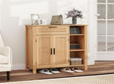Natural Rattan Buffet Sideboard, Pull-Out Drawer & 3 Open Shelves, 3-Position Adjustable Cabinet 49396034