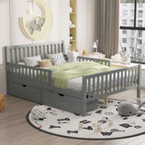 Full Size Wood Platform Bed with Guardrails on Both Sides and Two Storage Drawers, Gray N733P172700E