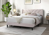 ZNTS Elegant Modern Light Pink Velvet Upholstered Queen Size Bed Clean Lines Design Headboard 1pc B011P238935