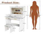 Makeup Vanity Desk with 9 Hollywood Bulbs,with a large mirror, featuring 4 drawers and 1 open W509P556492