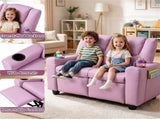 Pink 2Seater Kids Recliner Loveseat, Adjustable Double Toddler Sofa with Cup Holders & Storage 51633070