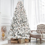 4FT Flocked Christmas Tree with 150 UL Lights and 21 Natural Pine Cones Snowy PVC Tips, 366 Tips, T3637P339737