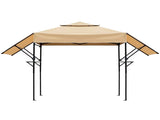 3.3x12.5FT Double Top Grill Gazebo, Khaki Polyester BBQ Canopy with Adjustable Side Sunshades, Black 83798018