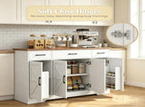 White 47" Farmhouse Buffet Cabinet, Soft-Close Hinges, 3 Drawers, Adjustable Shelves, Spice Racks 56073585