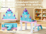 Multicolor Girls Vanity Set Castle Design Makeup Table with Mirror, Stool, Light, Music for 3-6 04051526