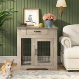 ZNTS Furniture Style Dog Crate End Table with Drawer, Pet Kennels with Double Doors, Dog House Indoor W116240714