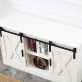 White decorative wooden TV / storage cabinet with two sliding barn doors, available for bedroom, 47276471