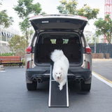 ZNTS Foldable Aluminum Dog Car Step Ramp, Dog Ramp Climbing Ladder with PVC Handle, Non-slip Foot Mats W2181P228649