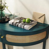 Unique Half Moon Design End with Sliding Rattan Door,Elegant Semi-circle Entryway Console W2557P264179