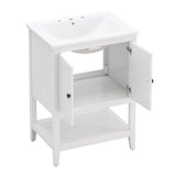 24" White Modern Sleek Bathroom Vanity Elegant Ceramic Sink with Solid Wood Frame Open Style Shelf N725P189823K