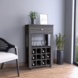 Memphis Bar Cart, Twelve Built-in Wine Rack, Four Legs, One Open Shelf -Espresso B20091949