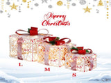 3-Piece Flocked Christmas Gift Boxes - 60 Warm-White LEDs, Timer Function, WhiteRed Festive Decor 84994515