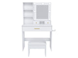 Vanity Table with Mirror & Adjustable LED Lights, Power Outlet, Hairdryer Holder & Stool Compact 21161864