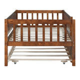 ZNTS Twin Size Wood Daybed with Trundle and Fence Guardrails, Walnut WF301862AAL