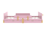 Full Size Platform Bed with Storage Drawers, Solid Wood Beds Frame with Bed Guardrail, Small Shelf, W1580P373245