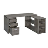L-Shape Office Desk With Drawers and Shelves, Weathered Grey B016P163558