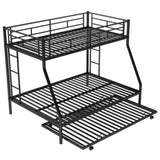 ZNTS Twin over Full Bed with Sturdy Steel Frame, Bunk Bed with Twin Size Trundle, Two-Side Ladders, Black 04979237