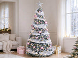 6FT Pre-Lit Snow Flocked Pop Up Christmas Tree with 150 Warm White LED Lights, Decorated with Star 20339580