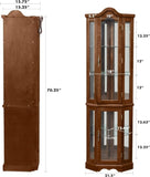 Corner Curio Cabinet with Lights, Adjustable Tempered Glass Shelves, Mirrored Back, Display 24721682